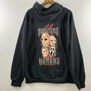 Monsters Are Humans‎ Live Forever Mens Hoodie Sz L Black Halloween Horror Movie